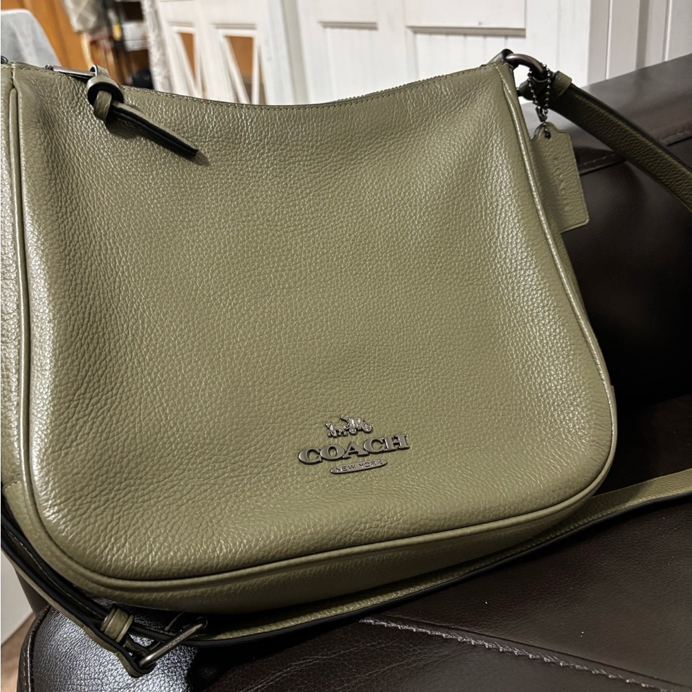 Coach C1648 Ellie File Bag Green Pebbled Leather Crossbody Purse